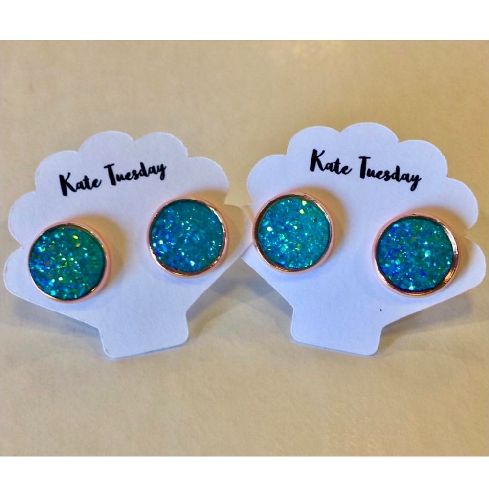 “Under The Sea” Druzy Earrings Rose Gold Backing!! BNWT!!